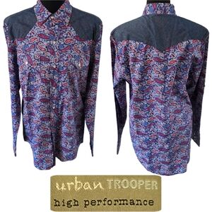 VTG Pearl Snap Urban Trooper Paisley Denim Button Down